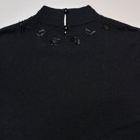 Vintage Style Size Large Retro 50s Black Beaded Wool Blend Sweater Short Sleeve - Picture 4 of 8